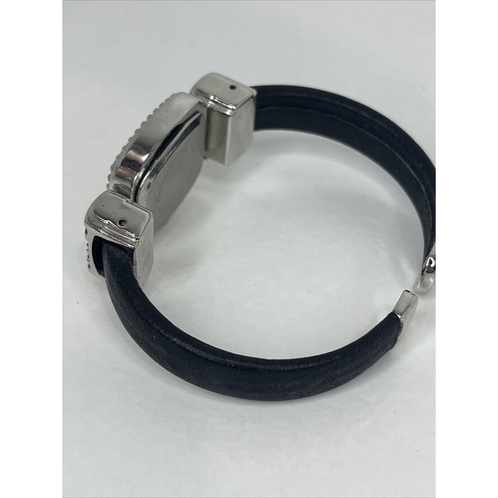 Women's Quartz Watch Silver 22mm‎ Case Black Hinge Band- New Battery - Picture 7 of 7